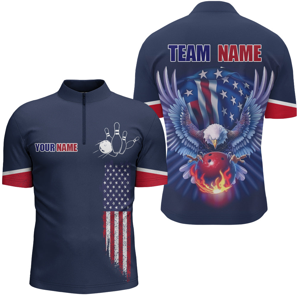 American Bowling Quarter-Zip Shirt For Men & Women Custom Eagle Bowling Team Jersey Navy BDT539