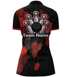 Black&Red Bowling Jersey Women Bowling Team League Shirt Custom Bowling Quarter-Zip Shirt BDT315