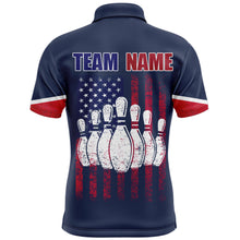 Load image into Gallery viewer, Navy Bowling Polo Shirt For Men Custom American Bowling Team Jersey Patriot Bowling Shirt BDT318