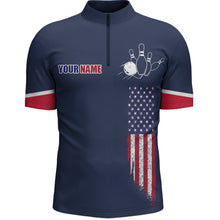 Load image into Gallery viewer, Navy Bowling Quarter-Zip Shirt For Men Custom American Bowling Team Jersey Patriot Bowling Shirt BDT318