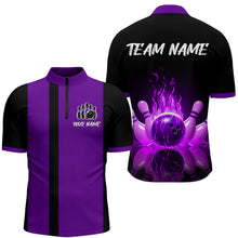 Load image into Gallery viewer, Purple Flame Bowling Shirt for Men &amp; Women Custom Bowling Jersey Team League Bowling 1/4 Zip BDT547