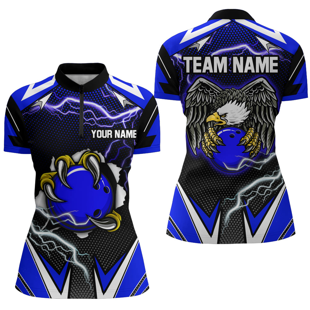 Custom Eagle Bowling Shirts for Men & Women Quarter Zip Bowling Team Jerseys Blue BDT468