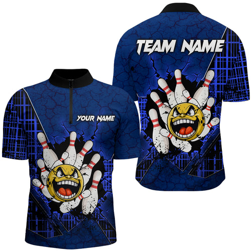 Funny Blue Bowling Quarter-Zip Shirts Men Women Custom Bowling Team Jersey Unisex Bowler Gift BDT489