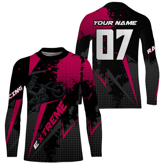 Dirt Bike Jersey Men Kid Women UPF30+ Custom Pink MX Riding Shirt Extreme Motocross Off-Road PDT606