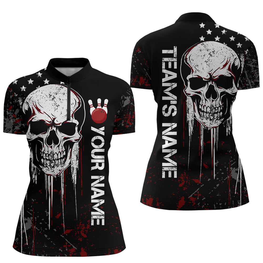 Red Skull Bowling Shirts Men & Women Custom Halloween Bowling Jersey Team 1/4 Zip BDT554