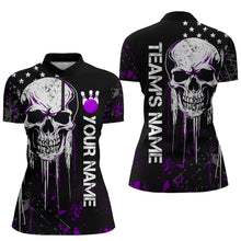 Load image into Gallery viewer, Purple Skull Bowling Shirts Men &amp; Women Custom Halloween Bowling Jersey Team 1/4 Zip BDT554