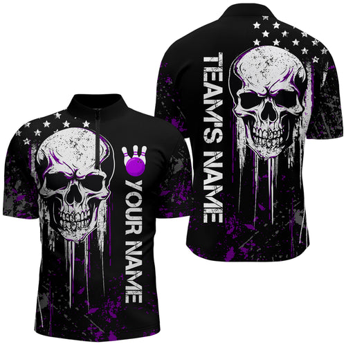 Purple Skull Bowling Shirts Men & Women Custom Halloween Bowling Jersey Team 1/4 Zip BDT554