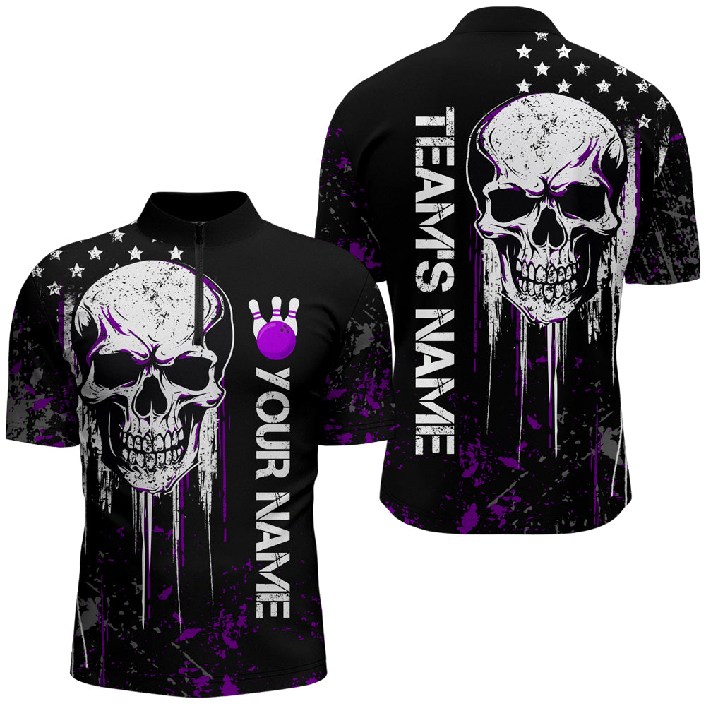 Purple Skull Bowling Shirts Men & Women Custom Halloween Bowling Jersey Team 1/4 Zip BDT554