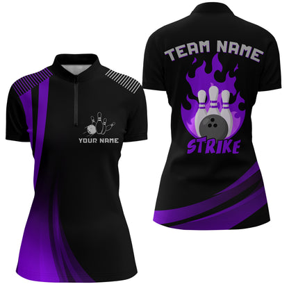 Custom Bowling Quarter-Zip Shirt Women Bowling Team Jersey American Flag Bowling Shirt BDT380