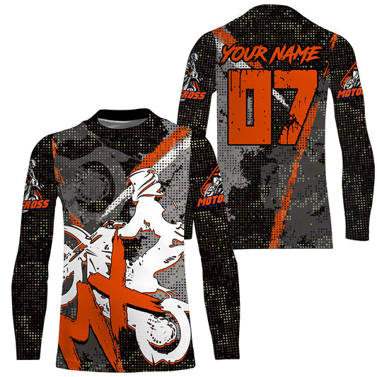 Kid Men Women Custom Orange Motocross Off-Road Jersey UPF30+ Extreme MX Dirt Bike Shirt Motorcycle PDT613