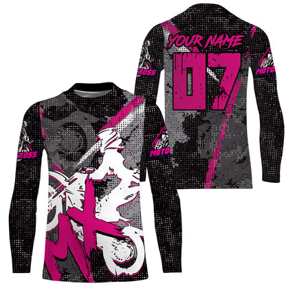 Kid Men Women Custom Pink Motocross Off-Road Jersey UPF30+ Extreme MX Dirt Bike Shirt Motorcycle PDT614