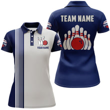 Load image into Gallery viewer, Navy&amp;Grey Bowling Shirt for Men &amp; Women Custom Bowling Team Jersey Polo Bowling Shirt Uniform BDT559