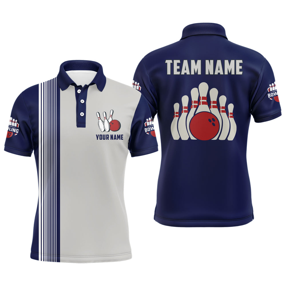 Navy&Grey Bowling Shirt for Men & Women Custom Bowling Team Jersey Polo Bowling Shirt Uniform BDT559