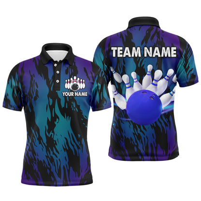 Teal&Purple Camo Bowling Shirt Unisex Bowling Team Jersey Men & Women Custom Bowling Polo BDT558