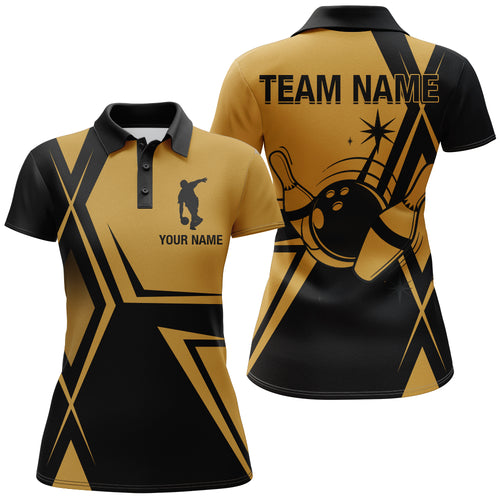 Black&Gold Bowling Jersey For Women Custom Bowling Polo Shirt Vintage Bowling Team League Shirt BDT145