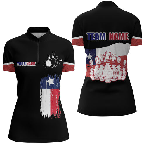 Texas Flag Bowling 1/4 Zip Shirt For Women Custom Bowling Team League Jersey Vintage Bowling Shirt BDT179