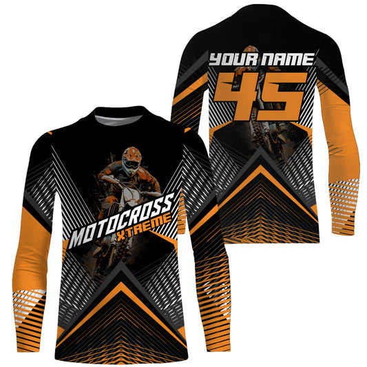 Custom Motocross Riding Jersey Men Women Kid Upf30+ Orange MX Dirt Bike Shirt Off-Road Jersey PDT673