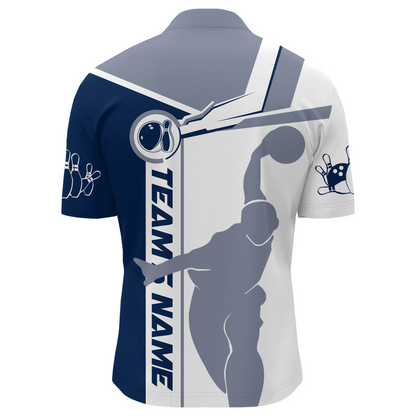 Personalized Navy Bowling Quarter-Zip Shirt For Men Bowling Jersey Team League Bowlers BDT281