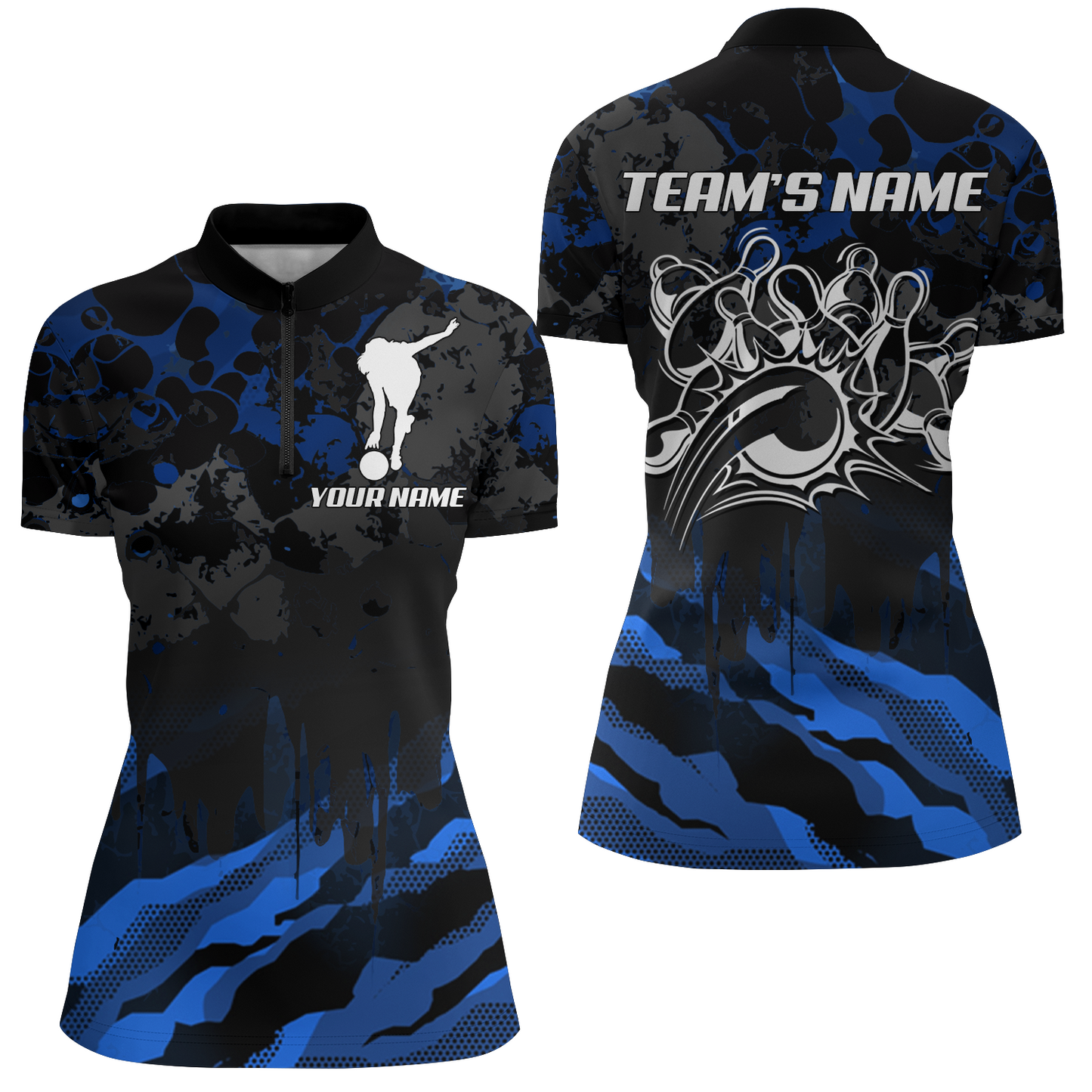 Women Bowling Quarter-Zip Shirt Custom Camo Bowling Jersey Bowling Team League Shirt BDT285