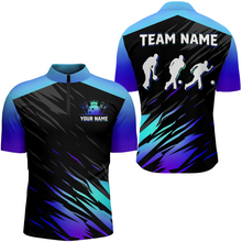 Load image into Gallery viewer, Blue Bowling Shirts Men &amp; Women Custom Bowling Jersey Team Bowling Quarter-Zip BDT525