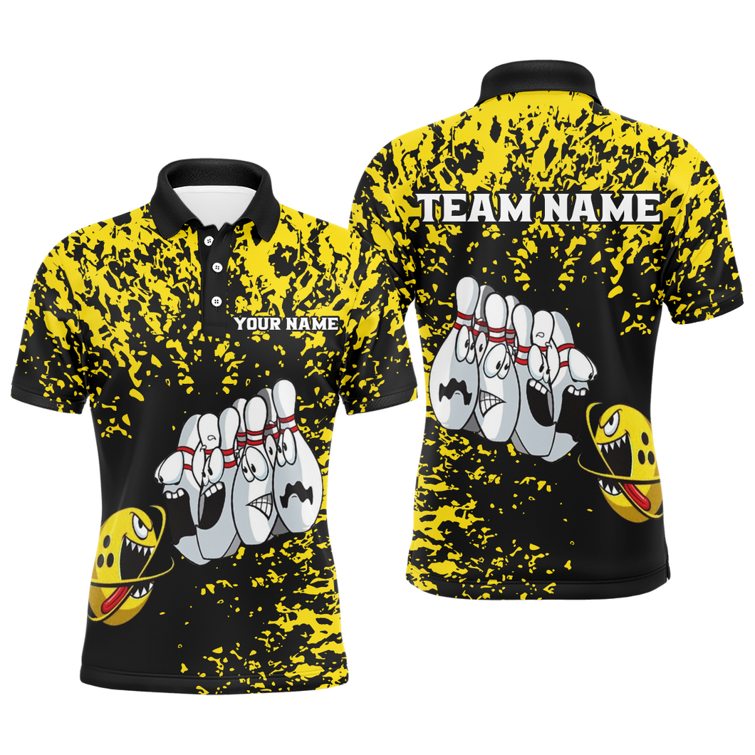 Custom Funny Bowling Shirt For Men Women Yellow Black Bowling Team Jersey Polo BDT495