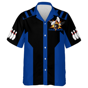 Black&Blue Bowling Shirt For Men & Women Custom Retro Bowling Jersey Hawaiian Bowling League Shirt BDT351