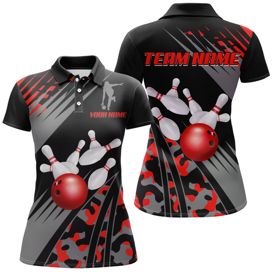 Custom Bowling Jerseys Men Women Bowling Shirt Red Camo Bowling Team Shirt Polo BDT595