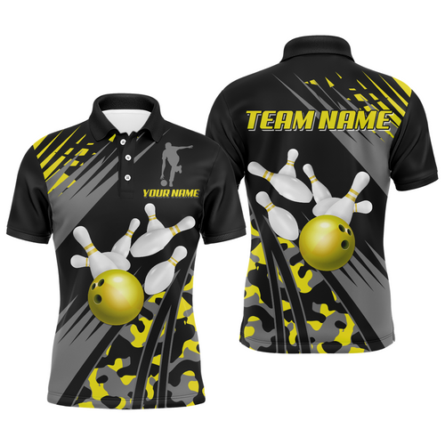 Custom Bowling Jerseys Men Women Bowling Shirt Yellow Camo Bowling Team Shirt Polo BDT595