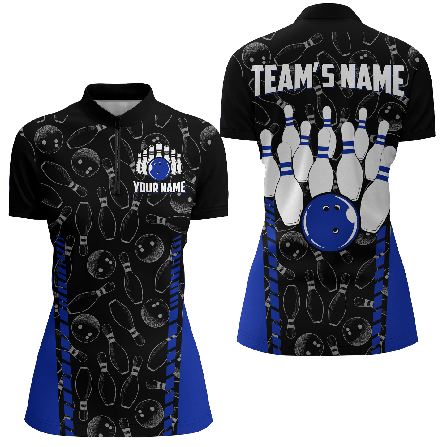 Custom Bowling Jersey For Women Seamless Pattern Bowling Shirt Team Bowling Quarter-Zip Shirt BDT302