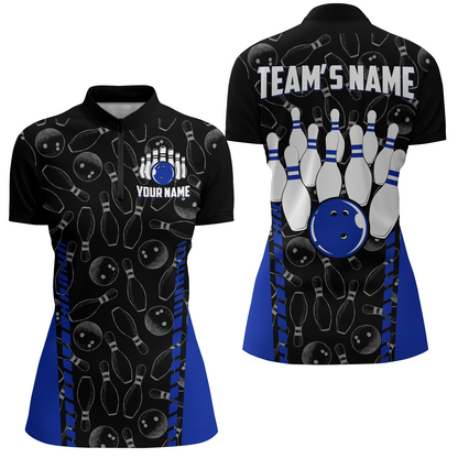 Custom Bowling Jersey For Women Seamless Pattern Bowling Shirt Team Bowling Quarter-Zip Shirt BDT302