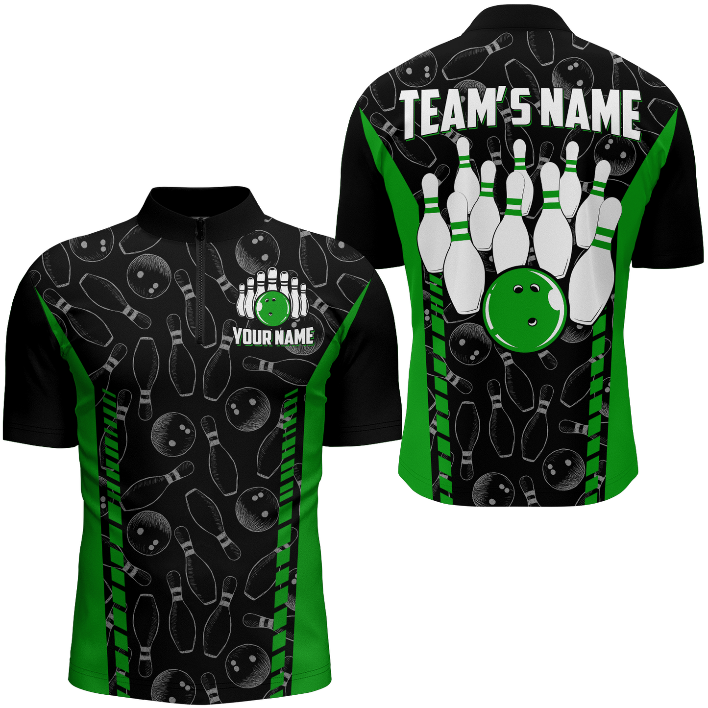 Custom Bowling Jersey For Men Seamless Pattern Bowling Shirt Team Bowling Quarter-Zip Shirt BDT302