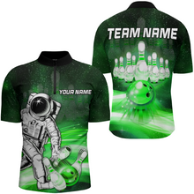 Load image into Gallery viewer, Astronaut Green Bowling Shirts Men &amp; Women Personalized Bowling Team Jersey Unisex Quarter-Zip BDT532