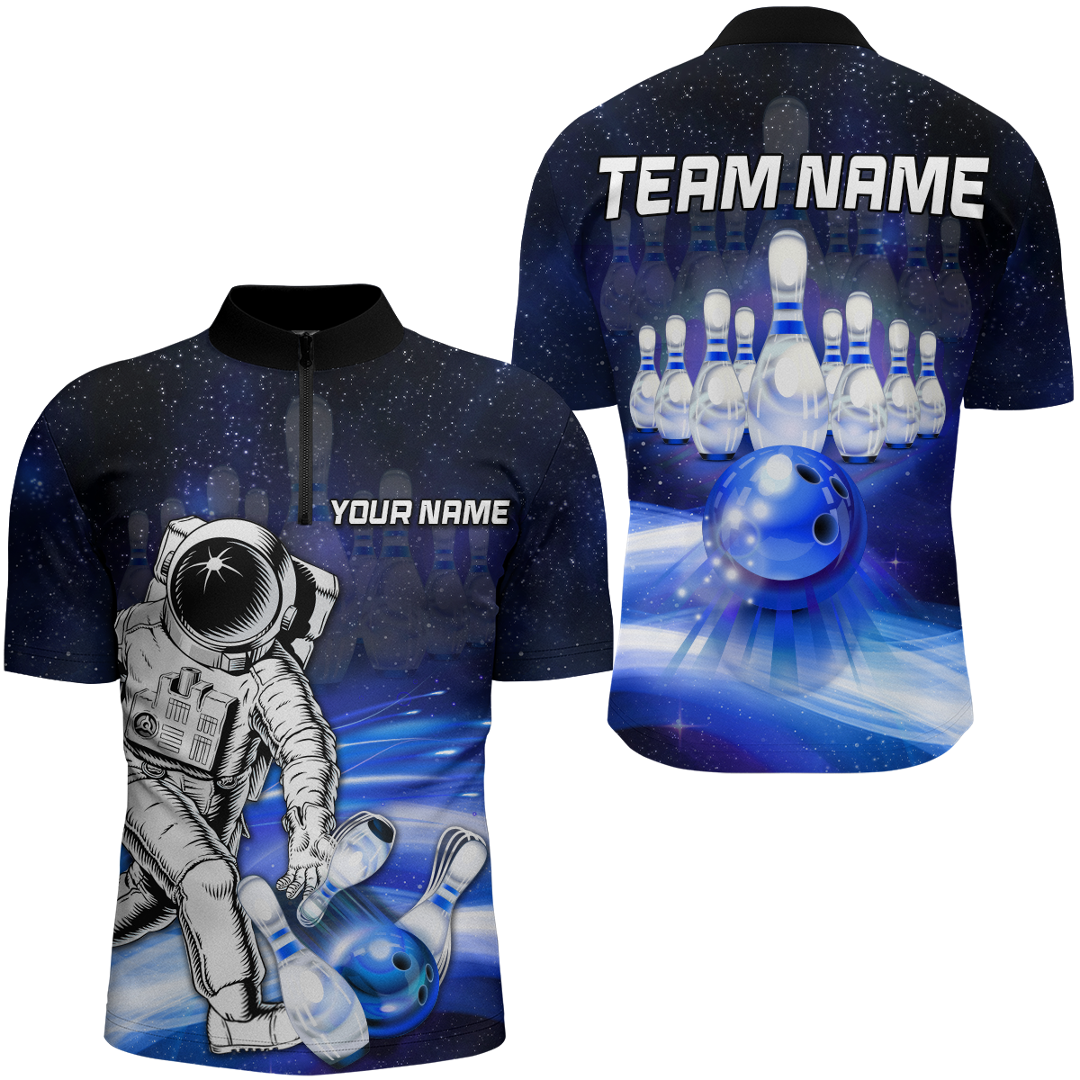 Astronaut Blue Bowling Shirts Men & Women Personalized Bowling Team Jersey Unisex Quarter-Zip BDT532