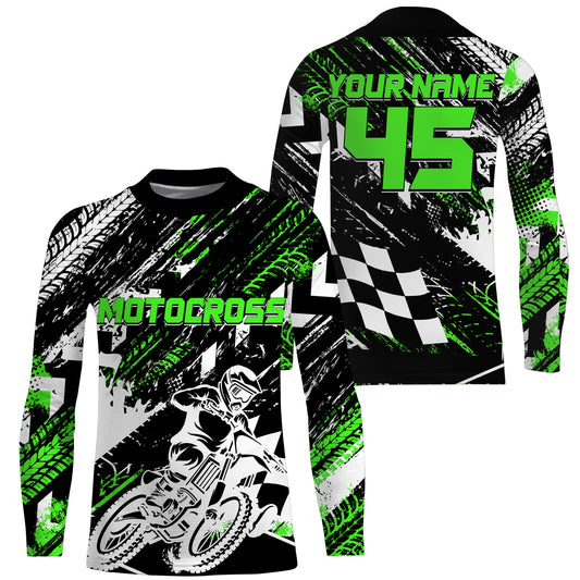 Personalized Motocross Jersey Green UPF30+ Women Kid Men Dirt Bike Off-Road Jersey Motorcycle Shirt PDT663