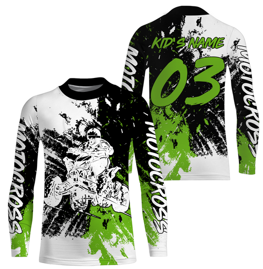 Adult&Kid ATV Motocross Jersey Green UPF30+ Custom Kid Quad Bike Shirt Off-Road ATV MX Racing PDT735