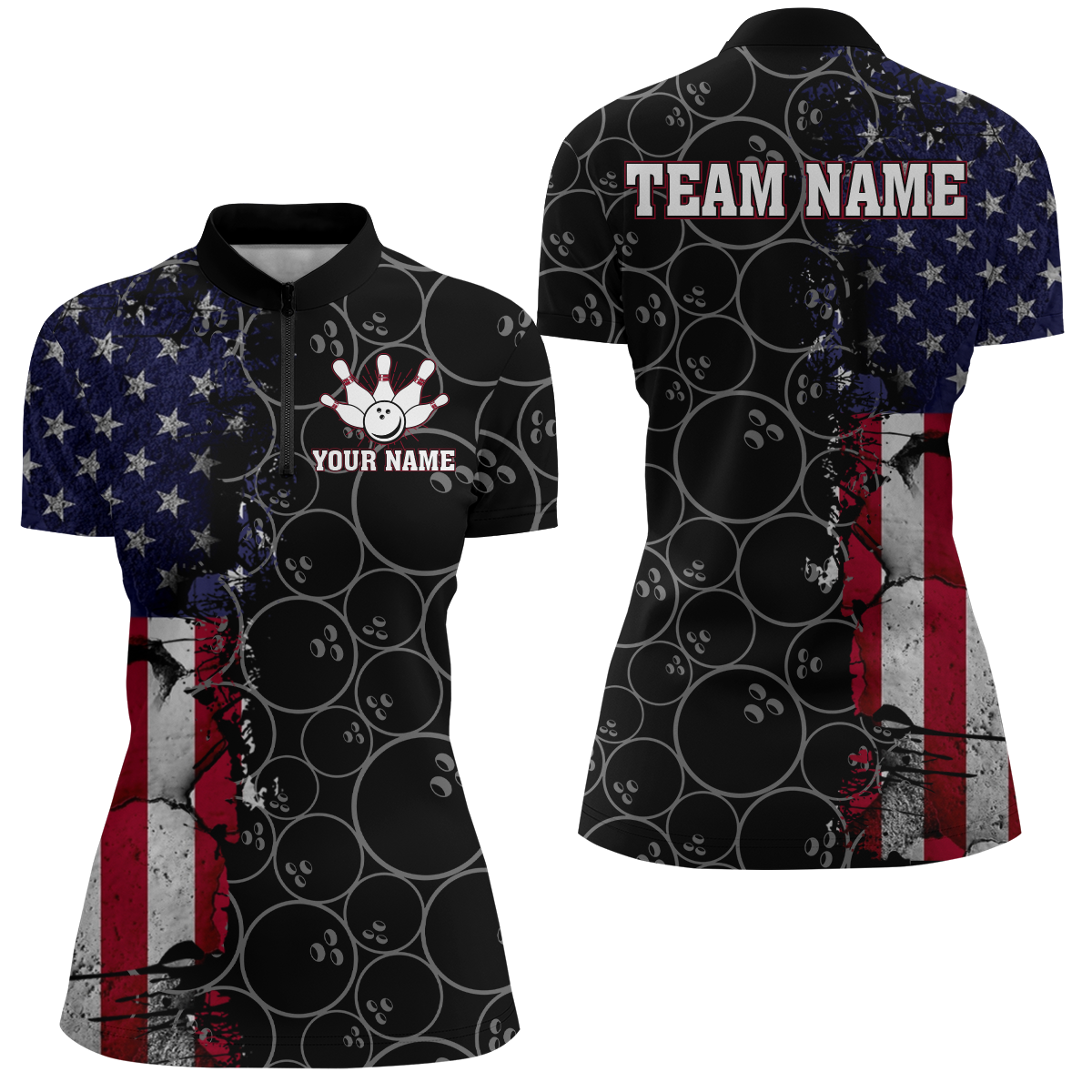 American Flag Bowling Jerseys For Men & Women Custom Bowling Polo & Quarter-Zip Shirt BDT413