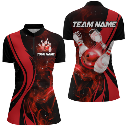 Red Bowling Shirt Personalized Men & Women Bowling Team Jersey Bowling 1/4 Zip Shirts BDT570