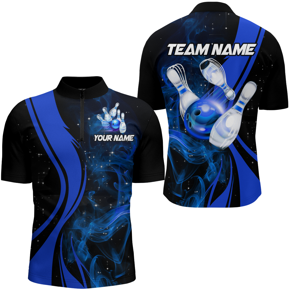 Blue Bowling Shirt Personalized Men & Women Bowling Team Jersey Bowling 1/4 Zip Shirts BDT570