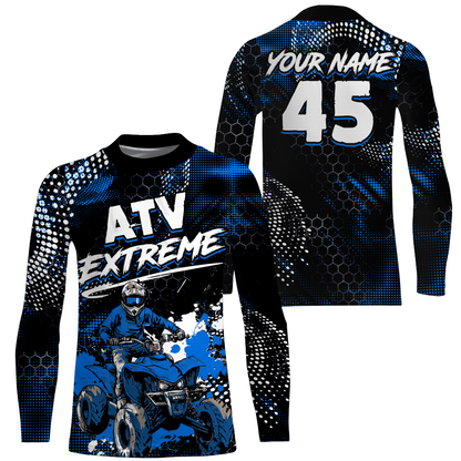Blue ATV Motocross Jersey Kid Men Women UPF30+ Custom Quad Bike Shirt Off-Road PDT843