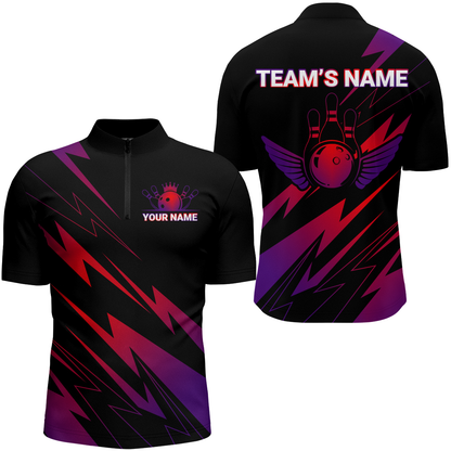 Red And Purple Bowling Shirt Men Women Personalized Bowling Jersey Team Bowling Quarter-Zip Shirt BDT450