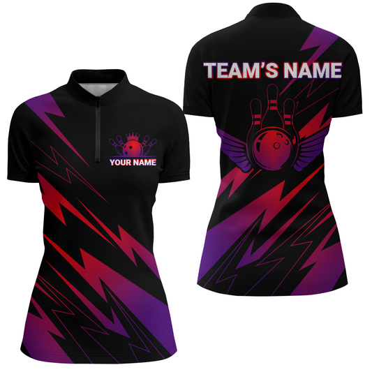 Red And Purple Bowling Shirt Men Women Personalized Bowling Jersey Team Bowling Quarter-Zip Shirt BDT450