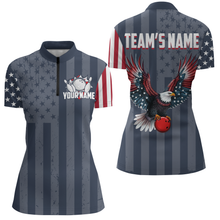 Load image into Gallery viewer, Eagle Navy Bowling Shirt For Men &amp; Women Custom Patriotic Bowling Team Jersey Quarter-Zip BDT540