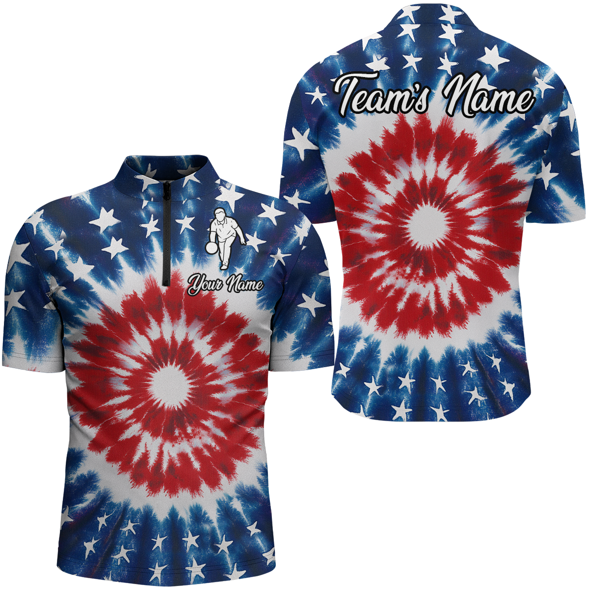 Custom American Bowling 1/4 Zip Shirt For Men & Women Tie Dye Bowling Team Jersey Patriotic BDT543