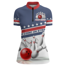 Load image into Gallery viewer, I'm Going On Strike Bowling Shirt Women Custom American Bowling Jersey Team Bowling Quarter-Zip Shirt BDT321