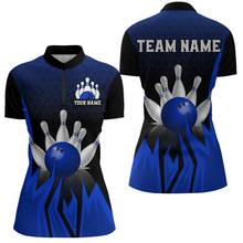 Load image into Gallery viewer, Custom Blue Flame Bowling Quarter Zip Shirts For Men &amp; Women Bowling Team Jersey BDT456