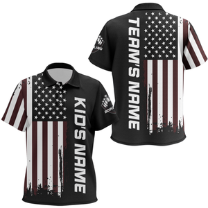 Custom Kid Bowling Jerseys American Flag Bowling Polo Shirt For Kid Boys Girls BDT514