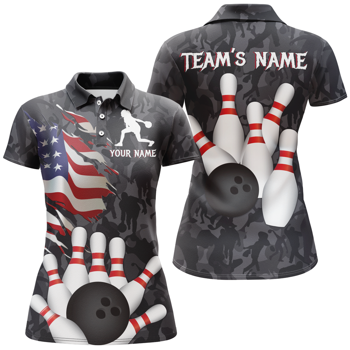 Camo Bowling Shirt Women Custom American Bowling Jersey Team League Bowling Polo Shirt BDT325