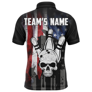 Personalized Skull Bowling Shirt for Men, Custom Team's Name American Flag Cool Bowler Jersey NBP128