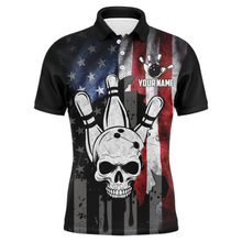 Load image into Gallery viewer, Personalized Skull Bowling Shirt for Men, Custom Team&#39;s Name American Flag Cool Bowler Jersey NBP128