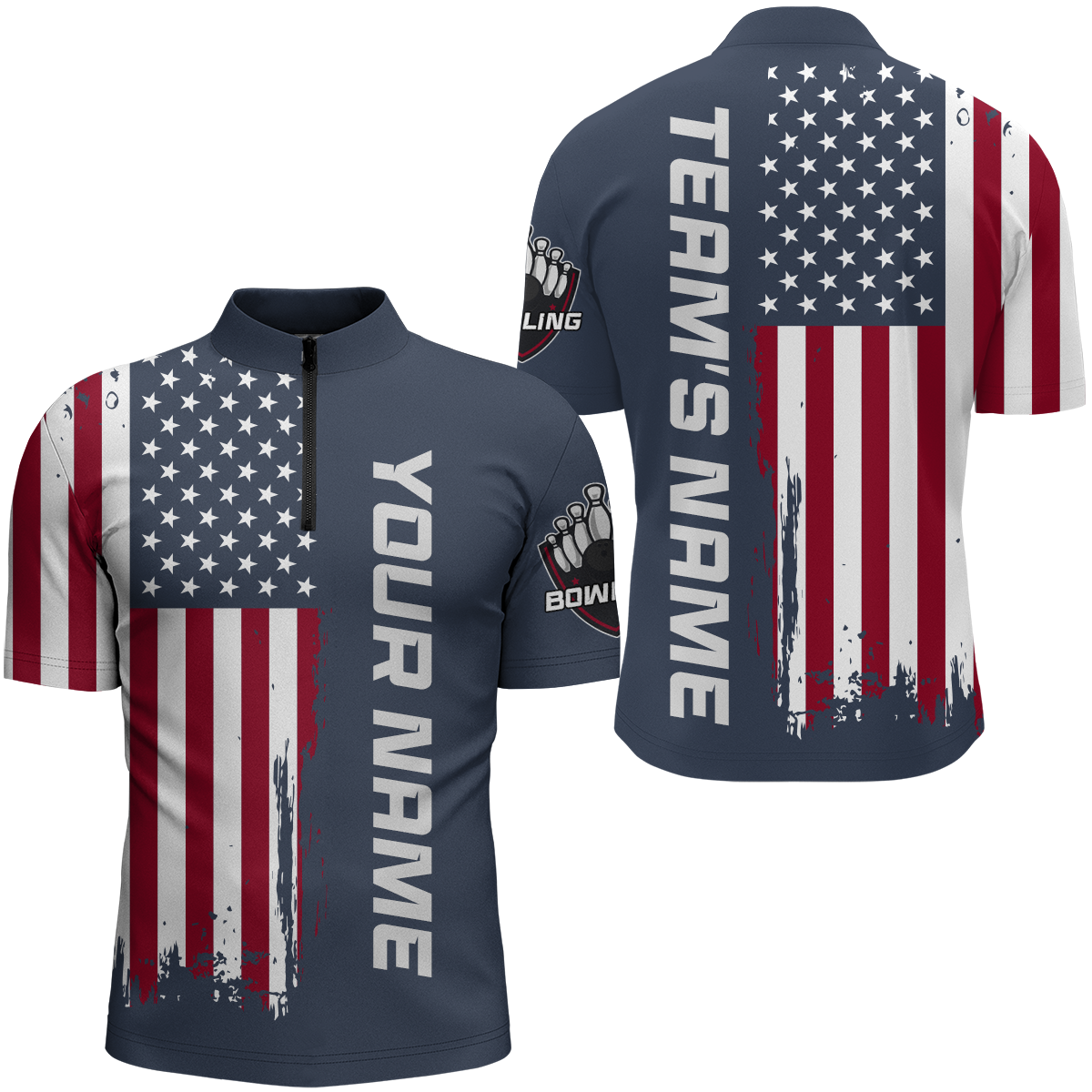 American Flag Bowling Shirt Men Women Custom Bowling Quarter-Zip Shirt Team Bowling Jersey BDT420